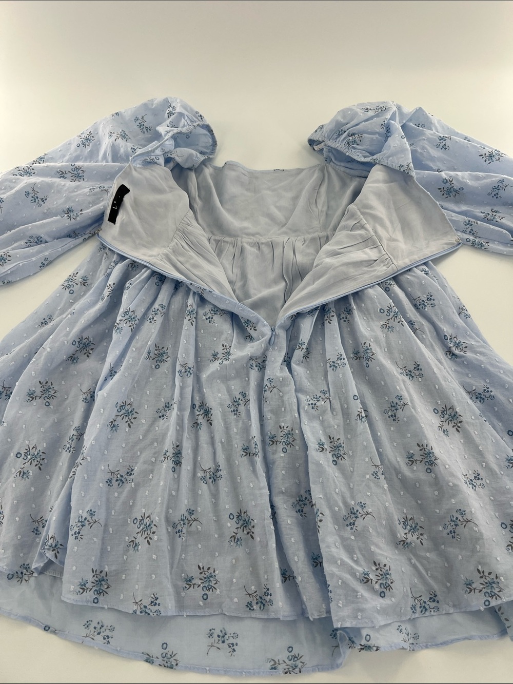 Lulus Always Charming Light Blue Floral Swiss Dot Babydoll Mini Dress Size M - Picture 11 of 11